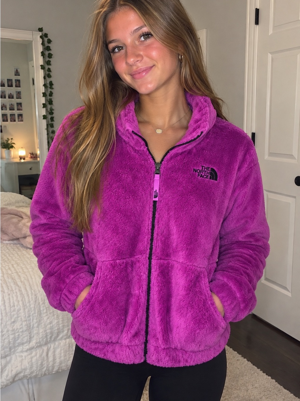 The North Face Girls L 14/16 Purple Teddy Fleece Full Zip Jacket